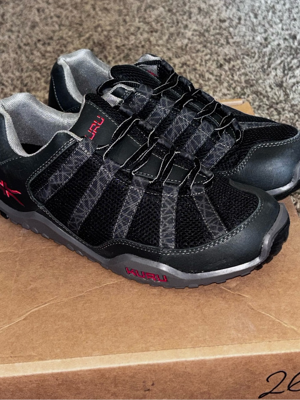 Kuru Chicane Mens Shoes Sz 8 W Trail Hiking Jet Black Cardinal Red Mesh Sneaker